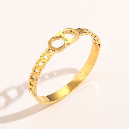 304 Stainless Steel Mixed Chain-Link Monogram Bangle Bracelet