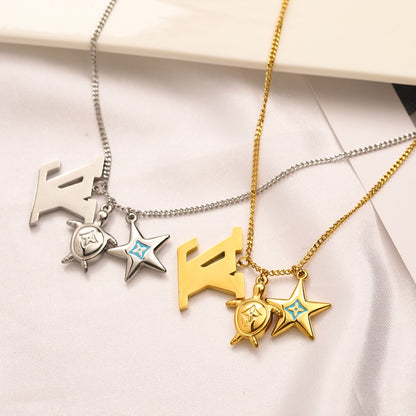 304 Stainless Steel Color-Accent Flower & Monogram Necklace