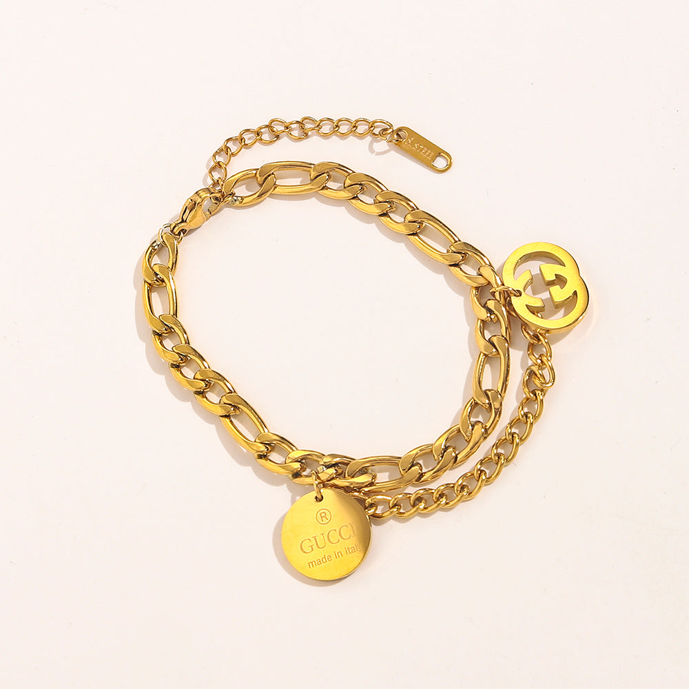304 Stainless Steel Double-Chain Coin Charm Bracelet