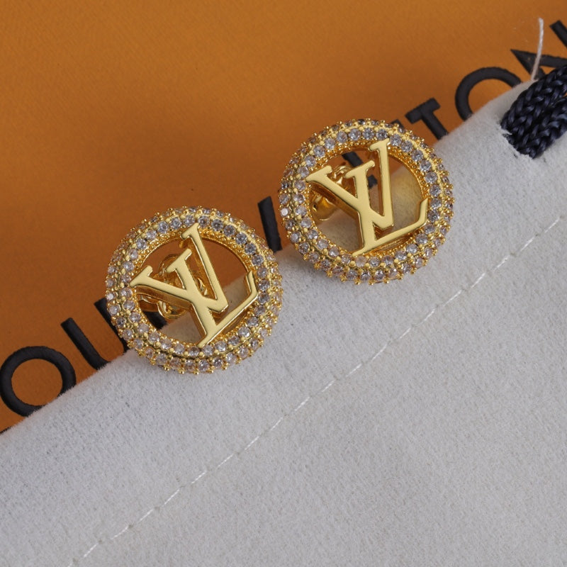 Pave-Rim Round Monogram Stud Earrings