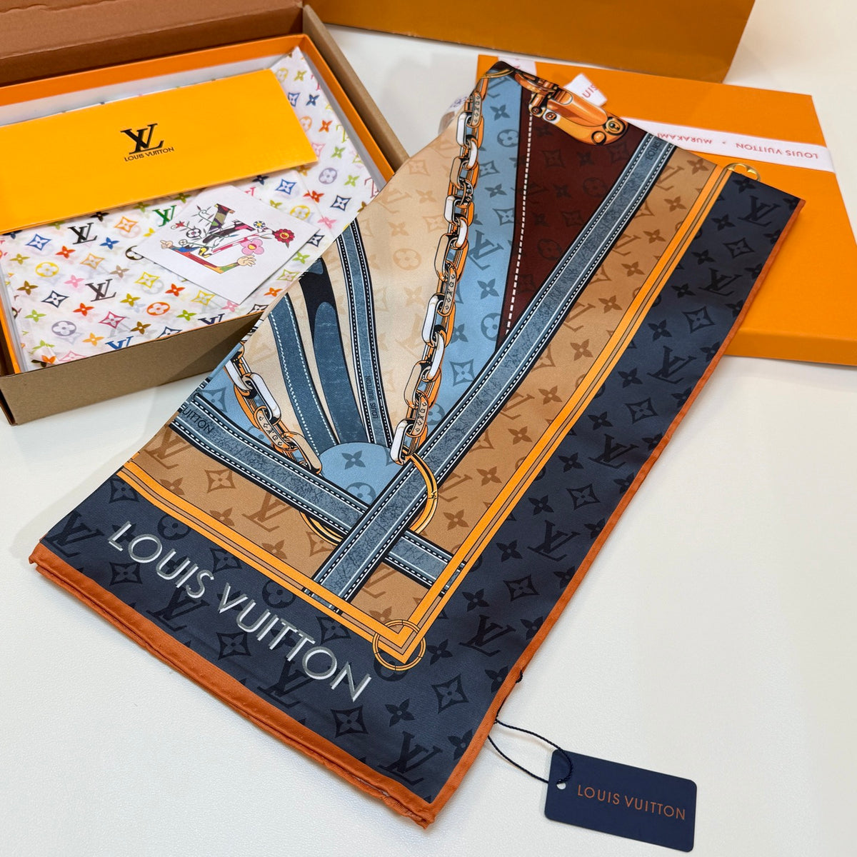 Patchwork Travel Print Square Scarf - 90 x 90 cm