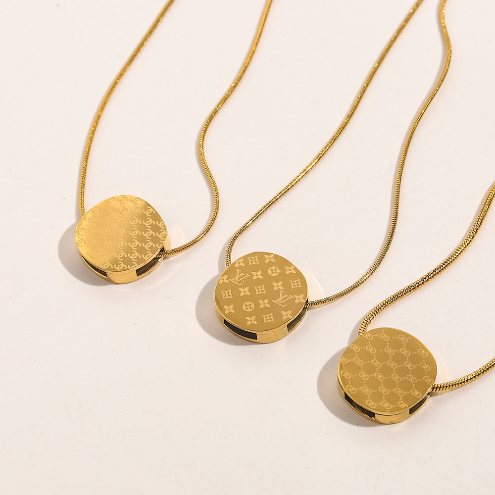 304 Stainless Steel Round Monogram Pendant Necklace - Style Options
