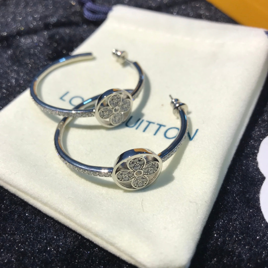 Round Floral-Accent Hoop Earrings