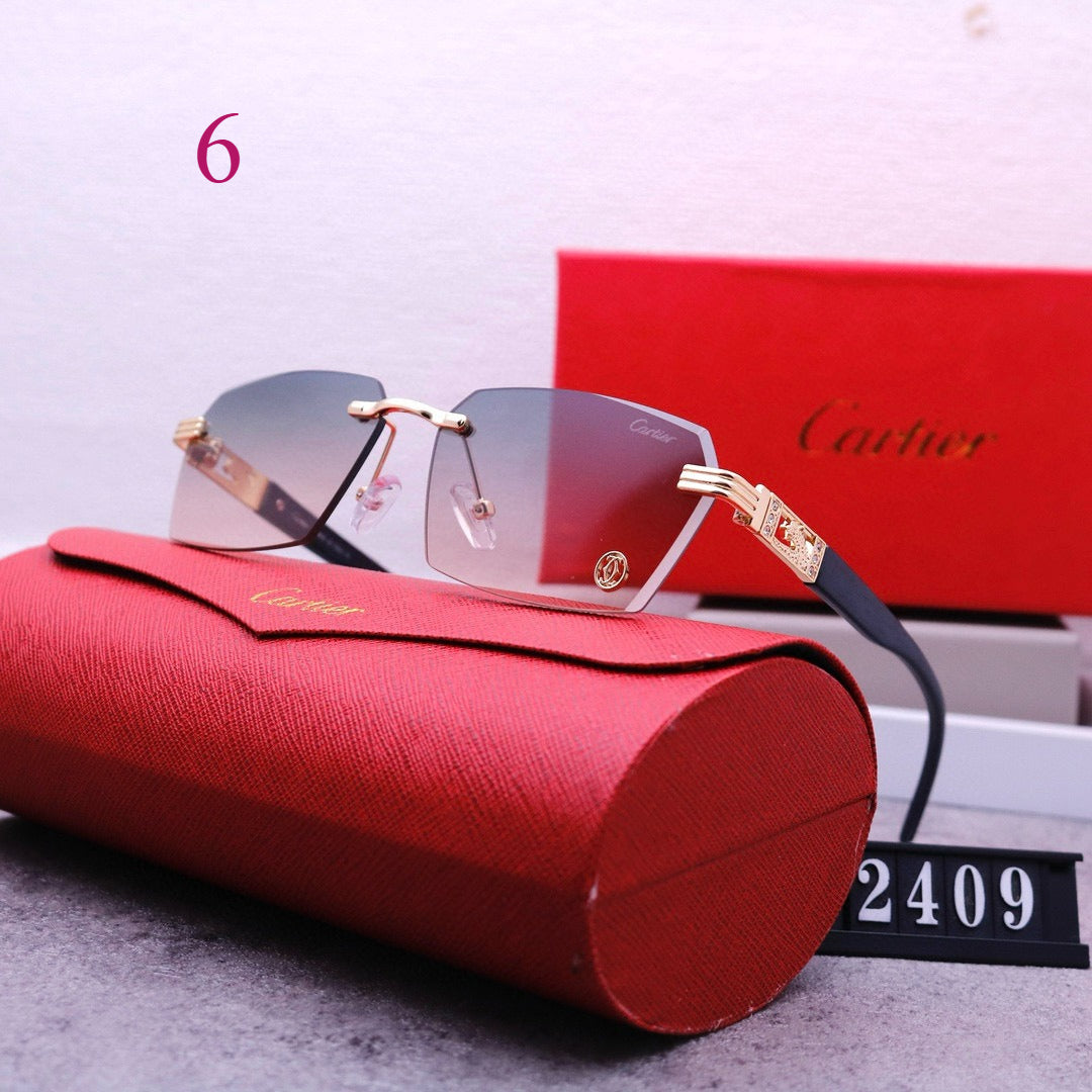Slim Rimless Sunglasses with Ornate Temple Detail