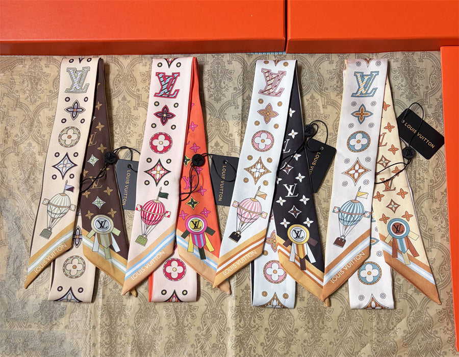 Geometric Floral Monogram Ribbon Scarf - 5 x 120 cm