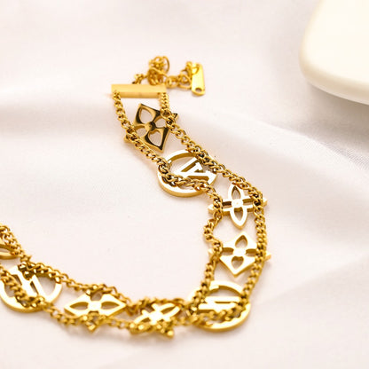 304 Stainless Steel Multi-Row Chain Monogram Bracelet
