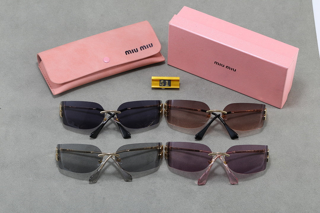 Rimless Rectangle Sunglasses with Logo Temple Panels