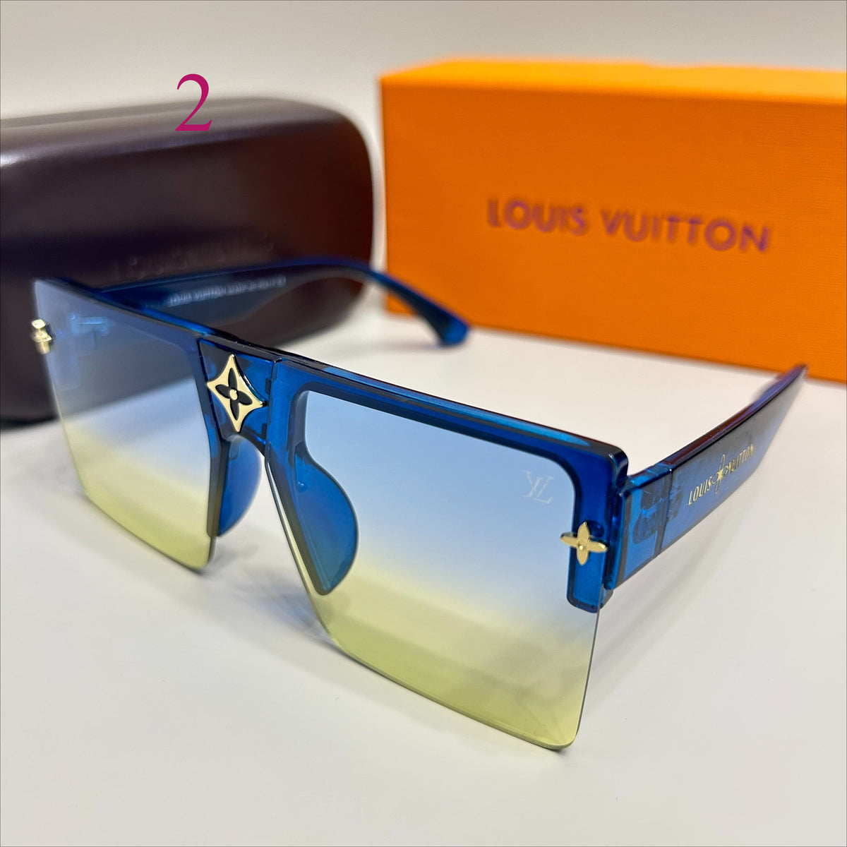 Flat-Top Rimless Sunglasses with Star Bridge Accent