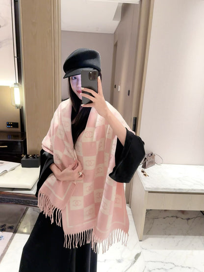 Checkerboard Monogram Scarf with Fringed Ends