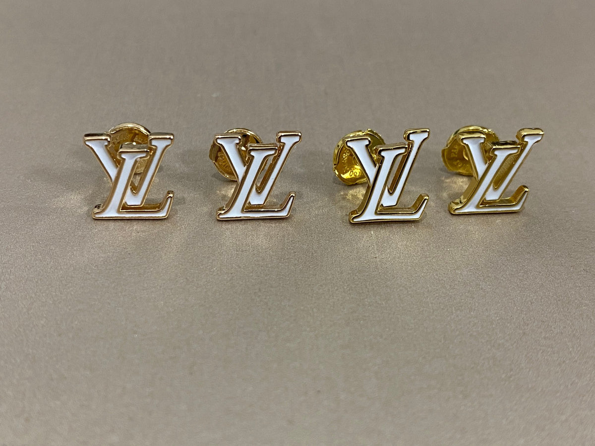 Color-Inlay Monogram Stud Earrings
