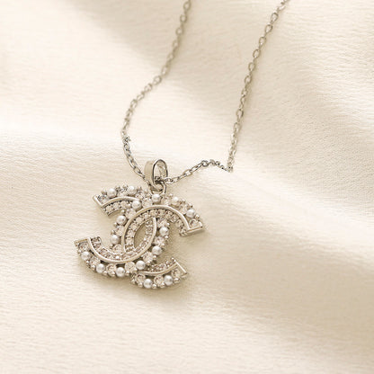 Copper Ornate Pave Interlocking-C Pendant Necklace