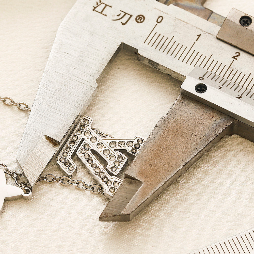 304 Stainless Steel Pave Monogram & Flower Pendant Necklace