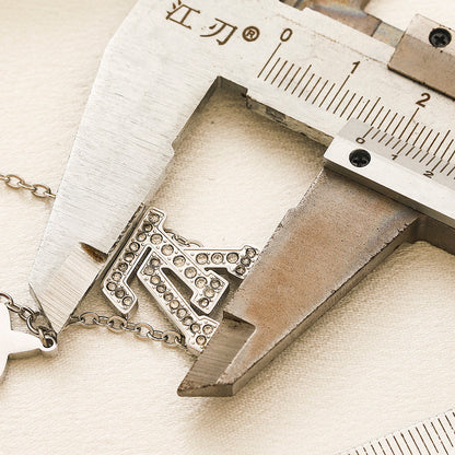 304 Stainless Steel Pave Monogram & Flower Pendant Necklace