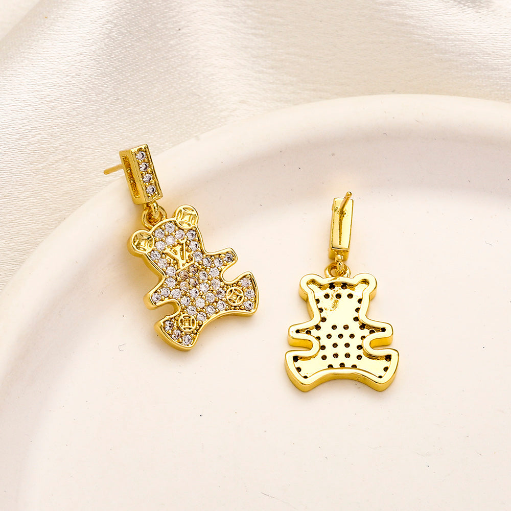 304 Stainless Steel Pave Floral Motif Drop Earrings