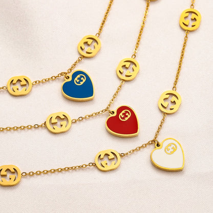 304 Stainless Steel Round Monogram & Heart Charm Bracelet