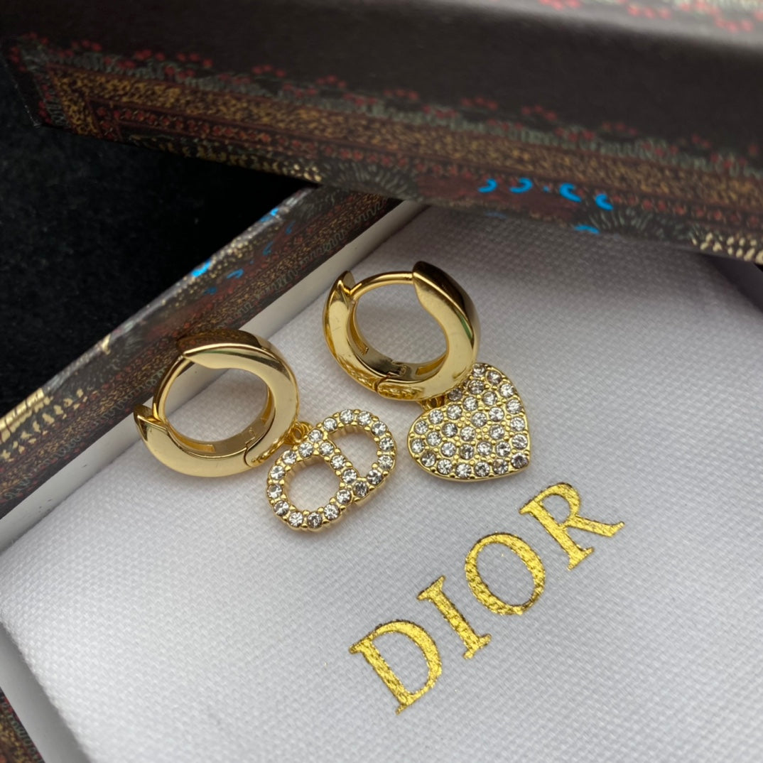 Asymmetric Heart & Oval Charm Hoop Earrings
