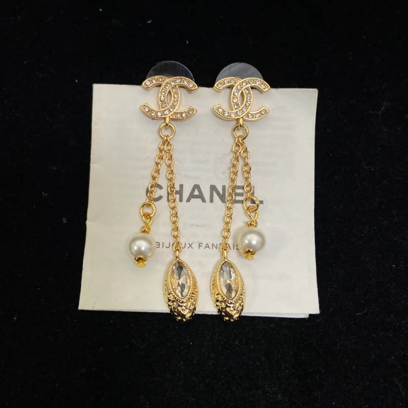 Teardrop & Pearl-Effect Chain Dangle Earrings