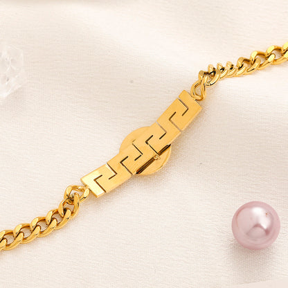 304 Stainless Steel Greek-Key Medallion Curb Chain Bracelet