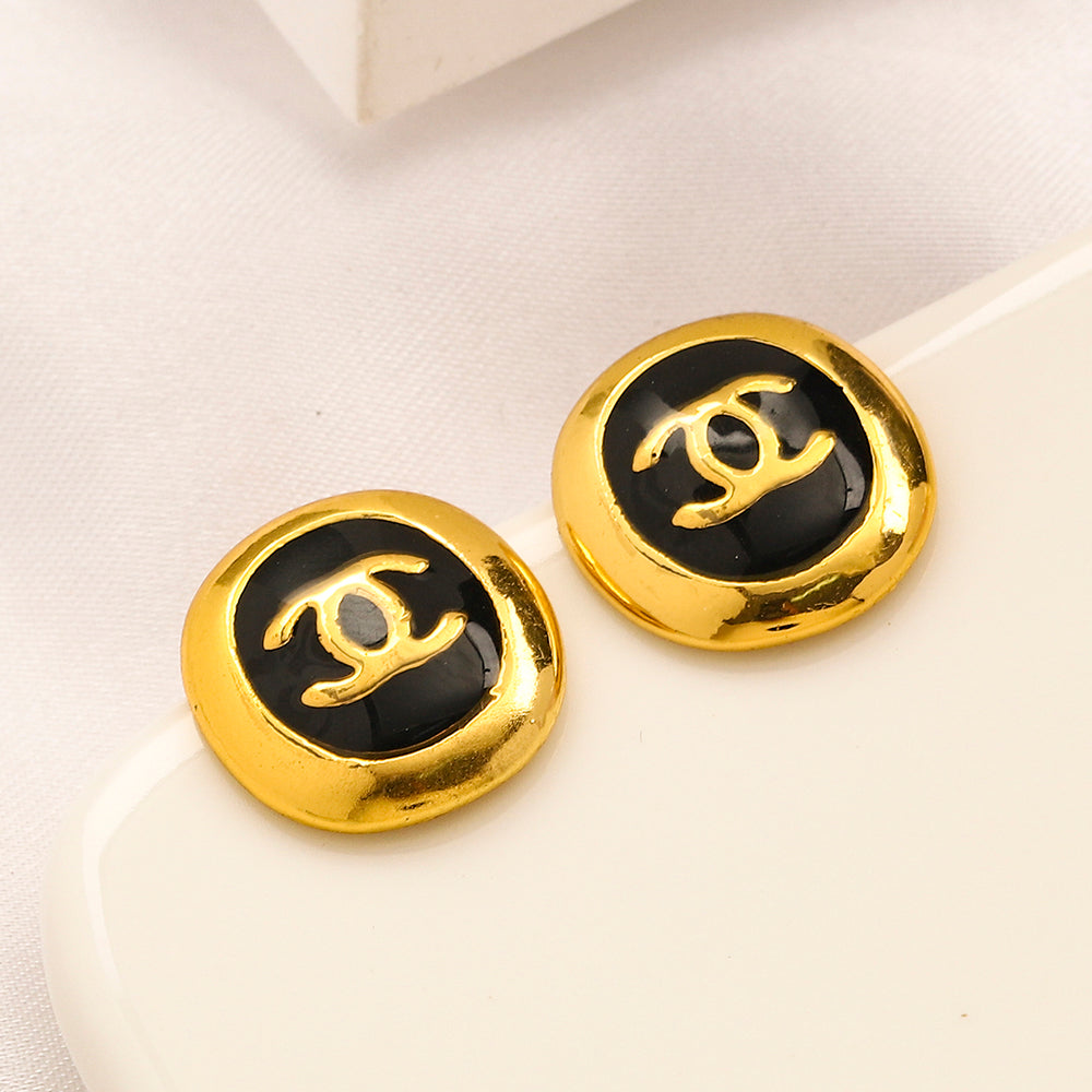 Alloy Black Oval Interlocking-C Stud Earrings
