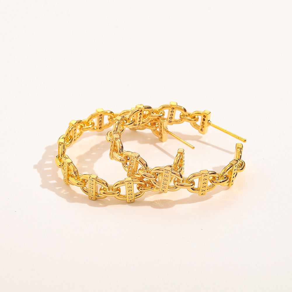 304 Stainless Steel Twisted Link Hoop Earrings