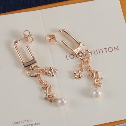 Square Frame & Floral Charm Drop Earrings