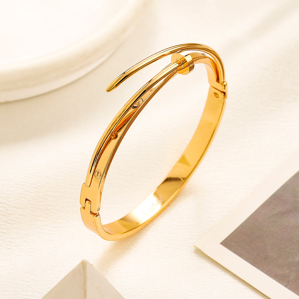 304 Stainless Steel Polished Nail Wrap Bangle Bracelet
