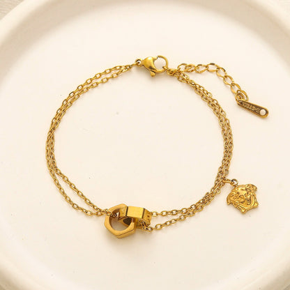 304 Stainless Steel Double-Chain Toggle Charm Bracelet