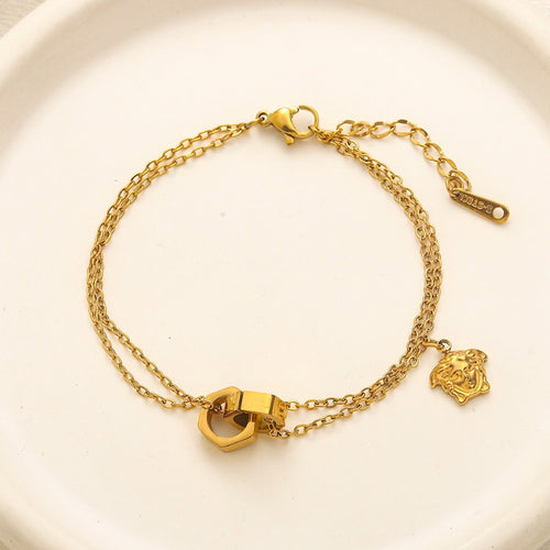 304 Stainless Steel Double-Chain Toggle Charm Bracelet