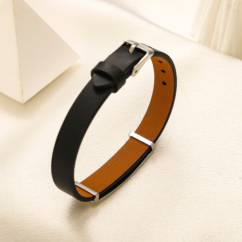 304 Stainless Steel Engraved Bar & Strap Bracelet