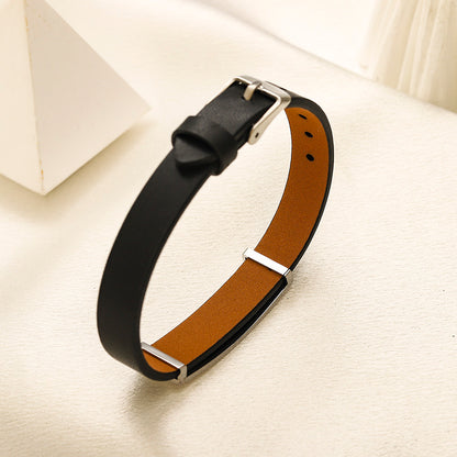 304 Stainless Steel Engraved Bar & Strap Bracelet