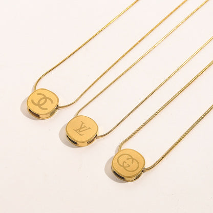 304 Stainless Steel Round Monogram Pendant Necklace - Style Options