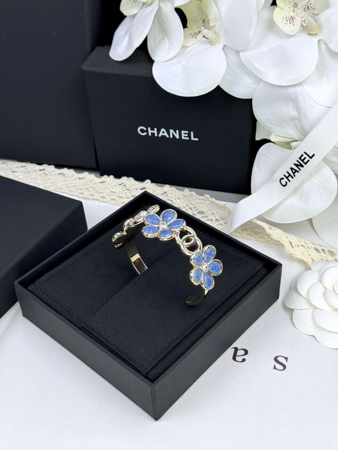 Blue Flower Interlocking-C Cuff Bracelet