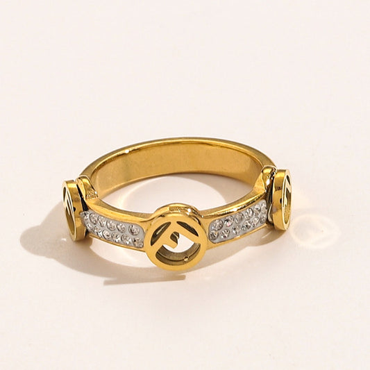 Copper Zirconium Real Gold Plated Ring,F*ndi Series、Rings Collection