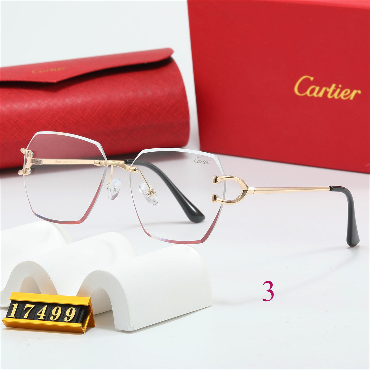 Rimless Square Sunglasses with Broad Sculpted Temples