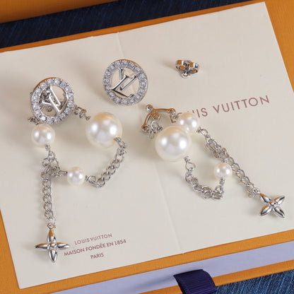 Pearl-Effect Bead & Star Chain Dangle Earrings