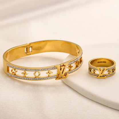 Copper Zirconium Real Gold Plated Ring,Rings Collection、L*V  Series