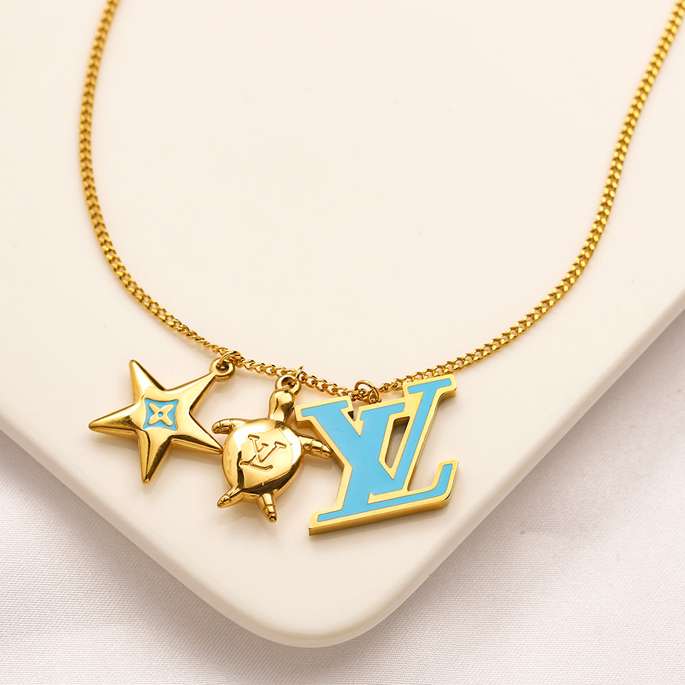 304 Stainless Steel Color-Accent Flower & Monogram Necklace