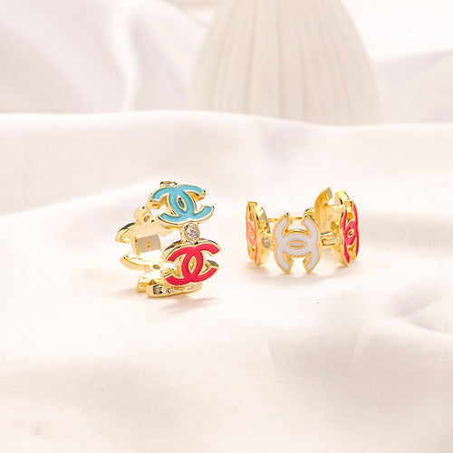 304 Stainless Steel Colorful Interlocking-C Stud Earrings