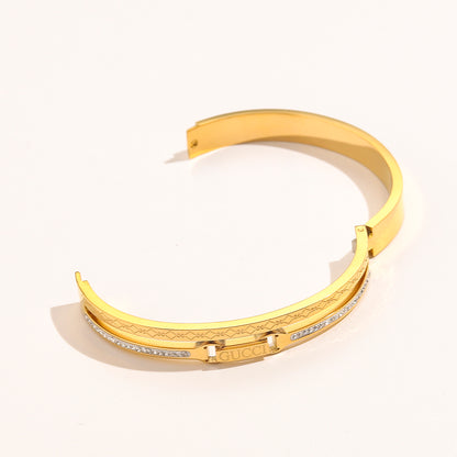 304 Stainless Steel Double-Row Pave Bangle Bracelet