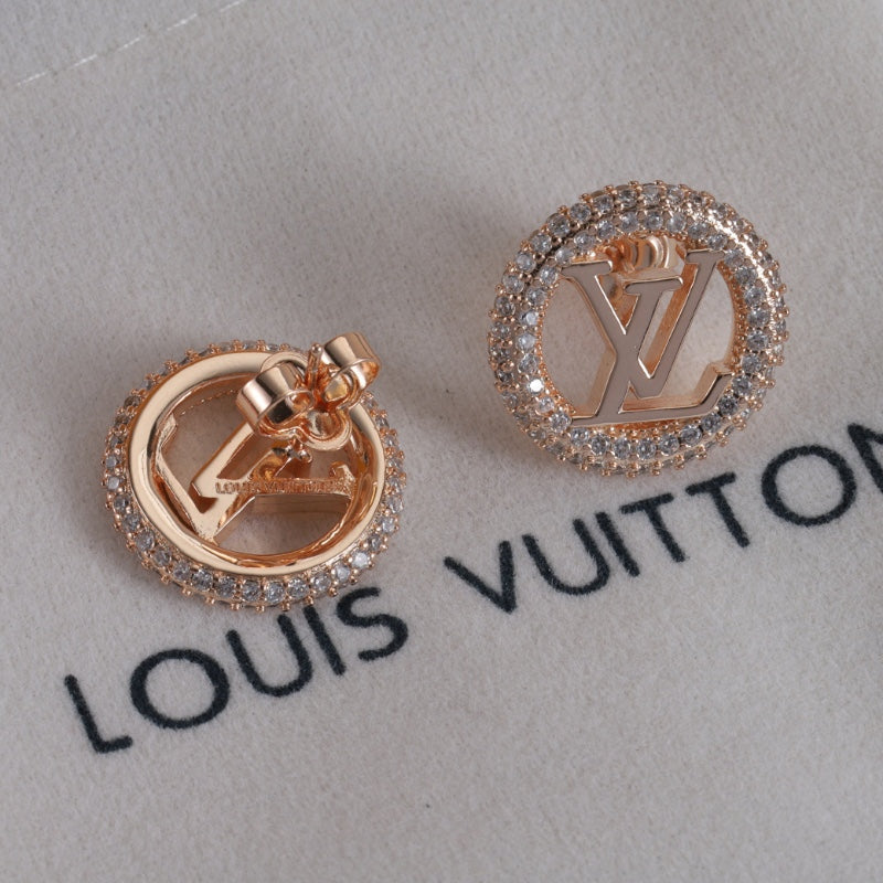 Pave-Rim Round Monogram Stud Earrings