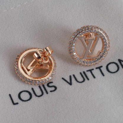 Pave-Rim Round Monogram Stud Earrings