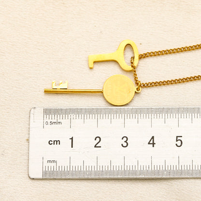 304 Stainless Steel Key & Disc Charm Y-Necklace
