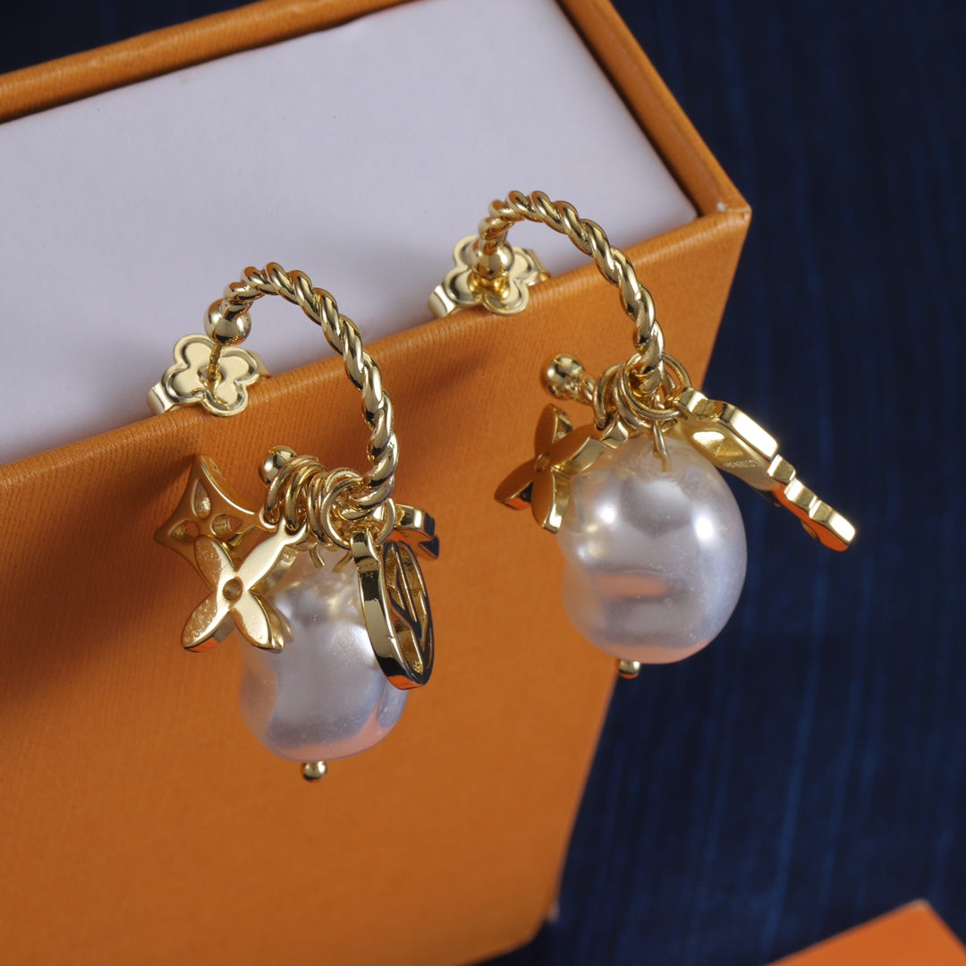 Pearl-Effect Multi-Charm Hoop Earrings
