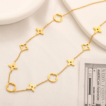 304 Stainless Steel Geometric Floral Link Necklace