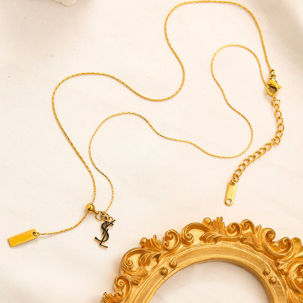304 Stainless Steel Monogram & Bar-Tag Lariat Necklace