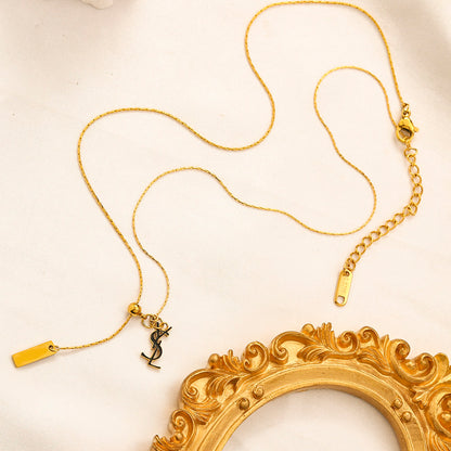 304 Stainless Steel Monogram & Bar-Tag Lariat Necklace
