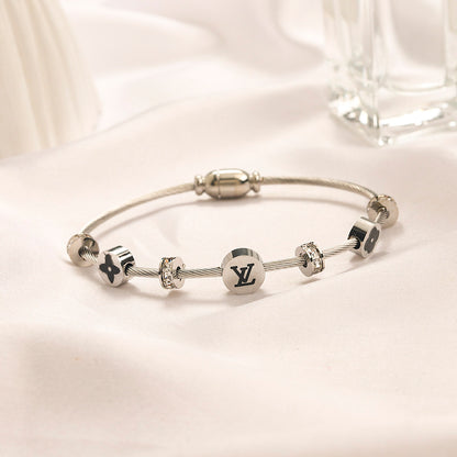304 Stainless Steel Monogram Bead & Bar Bracelet