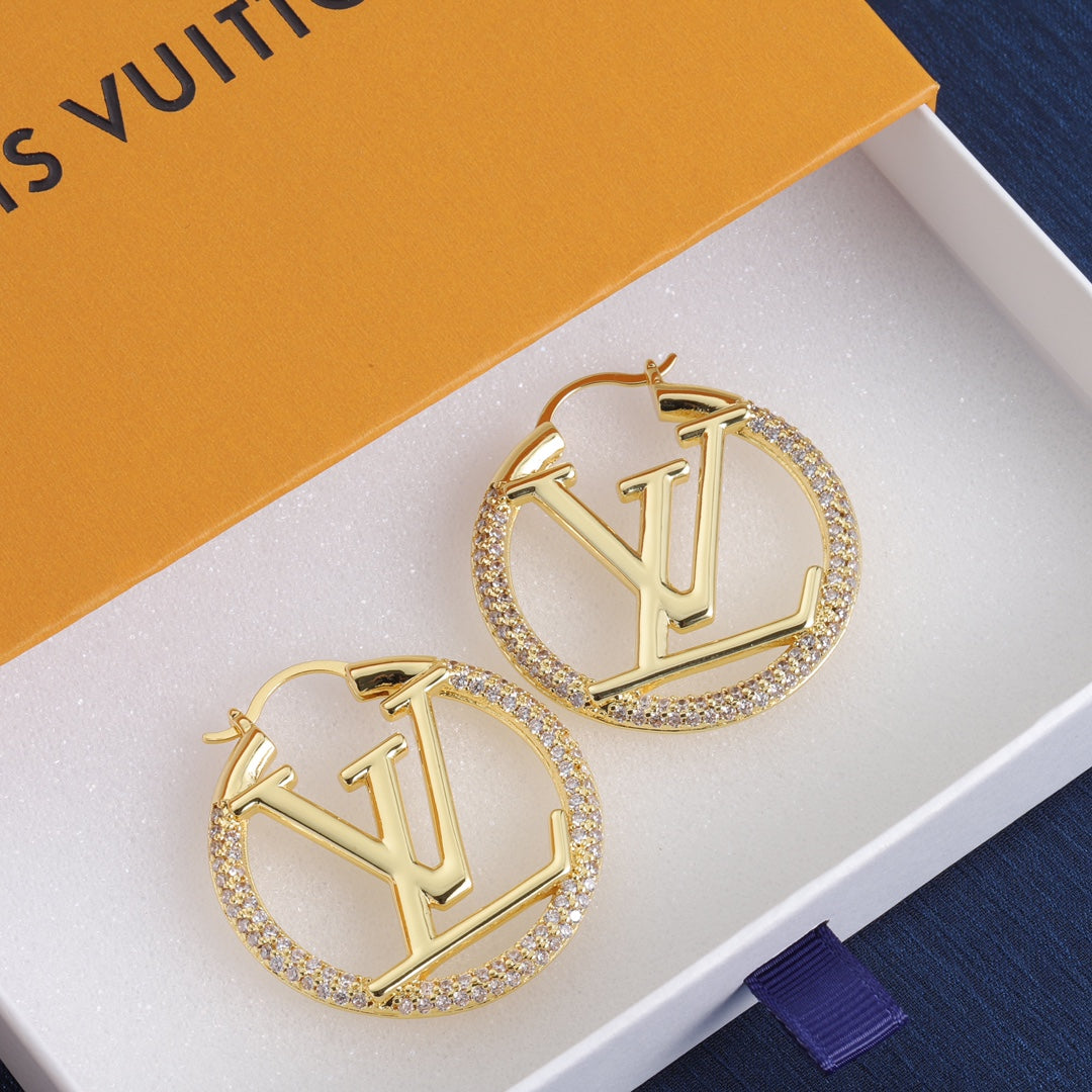 Pave Monogram Hoop Earrings