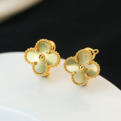 Fluted Four-Petal Flower Stud Earrings