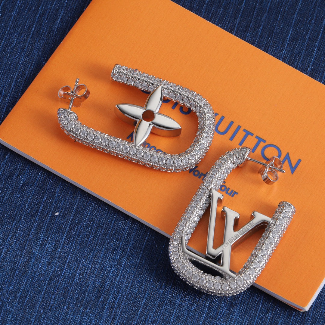 Chain-Edged Asymmetric Monogram Hoop Earrings
